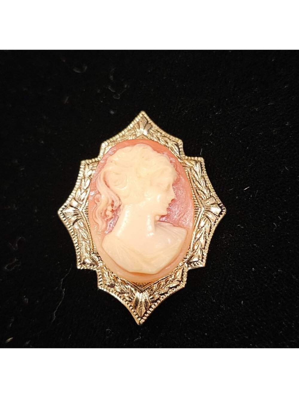 Vintage Cameo Brooch Pin  Ornate Gold-Tone Frame Victorian-Style Woman Portrait